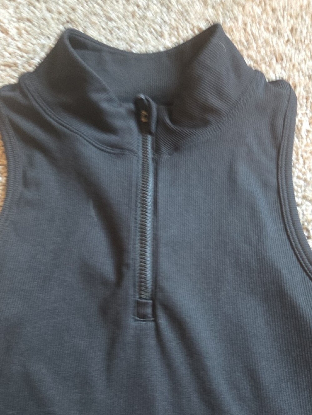 Women’s Black Ribbed Zip-Front Tank Top - Picture 4 of 4